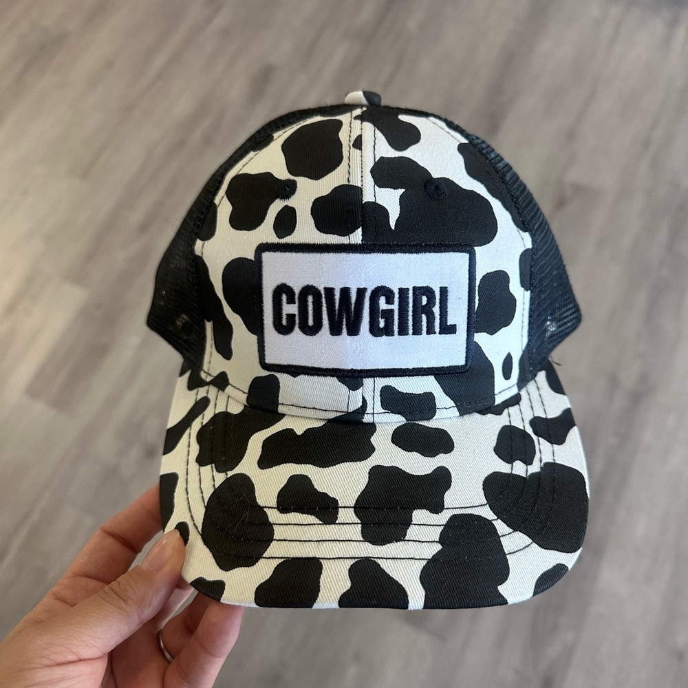 Cowgirl Black and White Womens Country Cow print Trucker Hat Cap